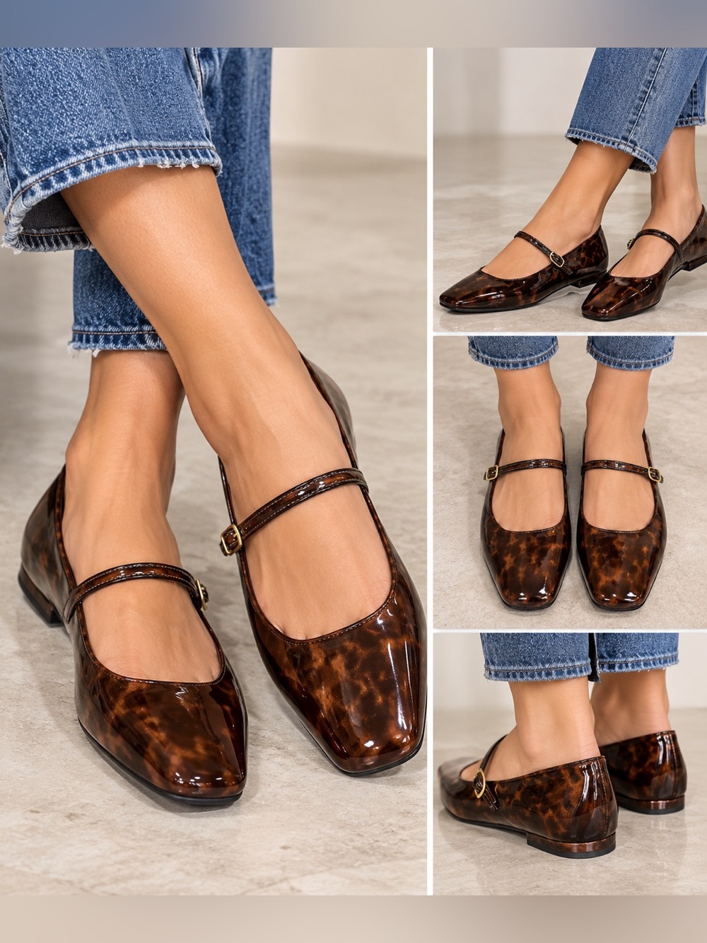 Franco Sarto Women’s Tortoiseshell Patent Mary Jane Flats Size 8 NWOB